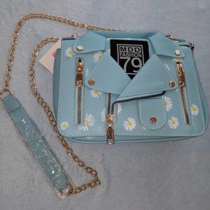 Daisy Print 50s Rockabilly Vegan Leather Bag teal colored bag